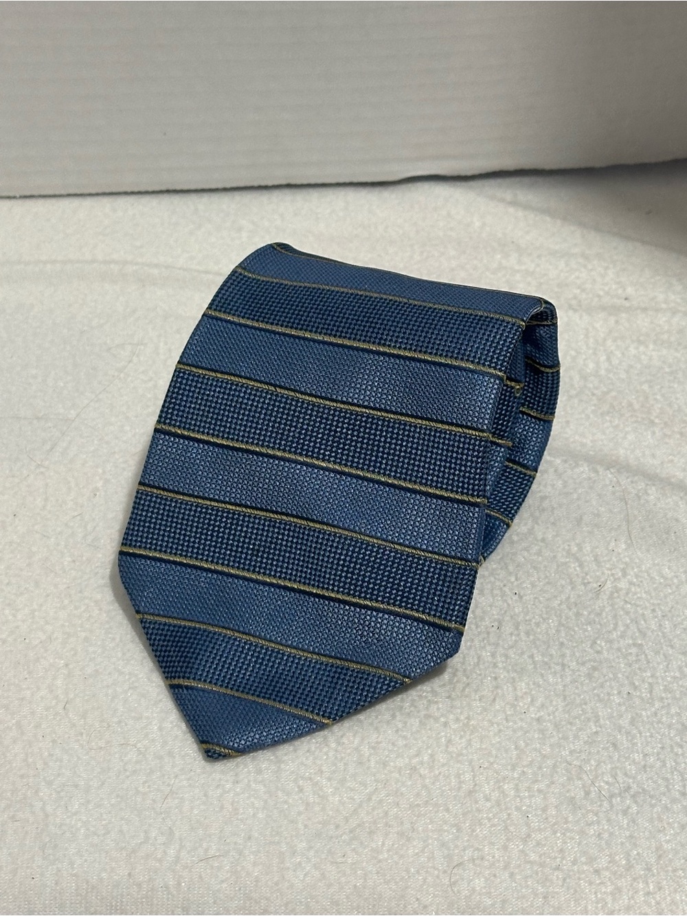 Tommy Hilfiger Navy and Gold Striped Men's Tie